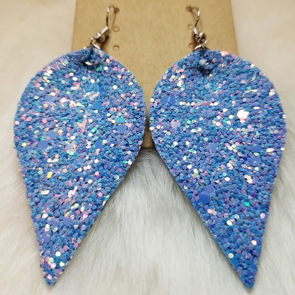 Blue Glitter Teardrop Earrings